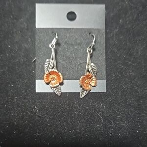 Floral Silver and Copper Earrings
